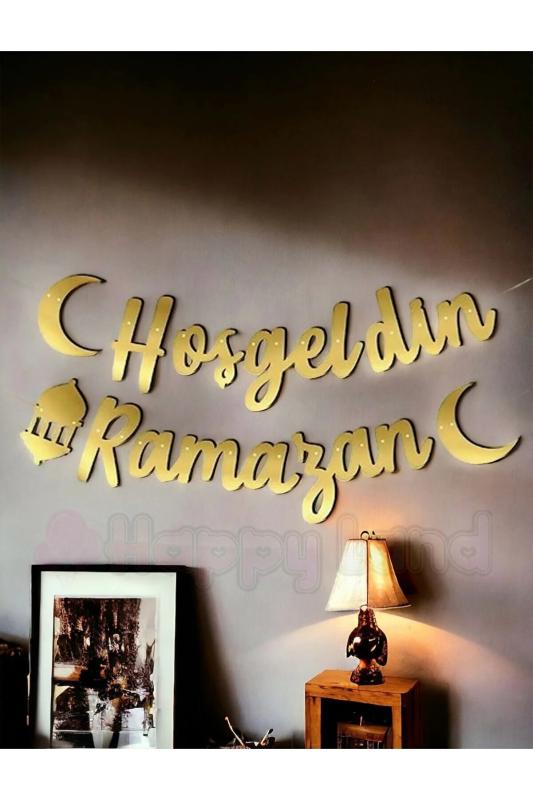 HappylandHoşgeldin Ramazan Yazılı Kaligrafi Banner Gold 200x30cm Ramazan Bayramı AltınRenginde Yazı