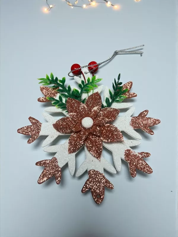 Happyland Yılbaşı Ağacı Süsü Yılbaşı Çiçekli Rose Gold ASMA Süs Kartanesi Model 15cm HPY26050