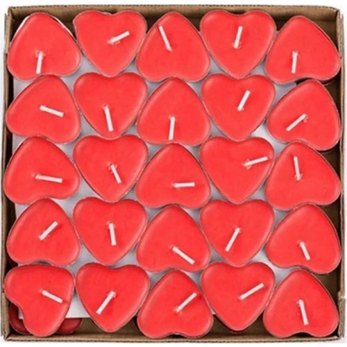 Happyland 14 Şubat 50 Adet Kırmızı Kalpli Mum, Evlilik Teklifi Küçük Tealight Mum