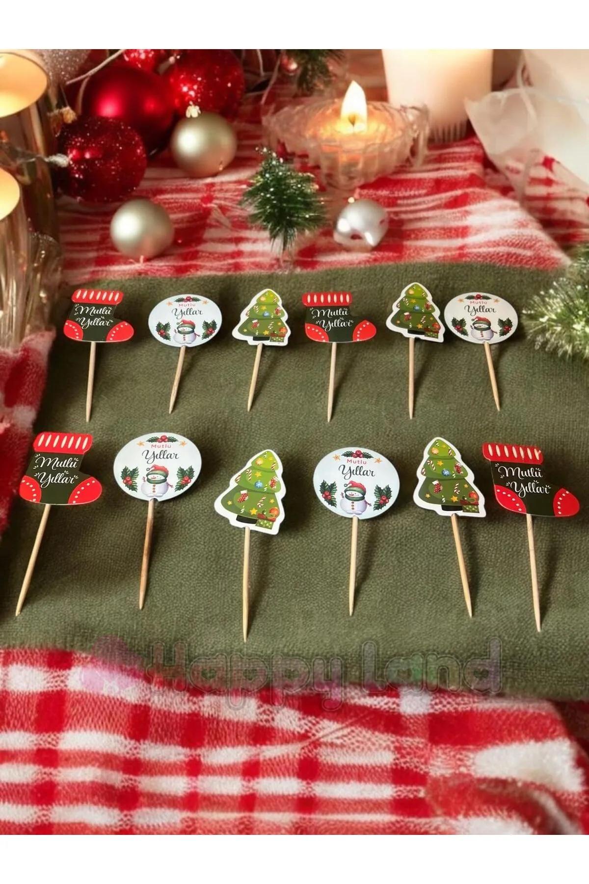 Happyland Yılbaşı Kürdan Süs Cupcake Süsleri 12 Adet