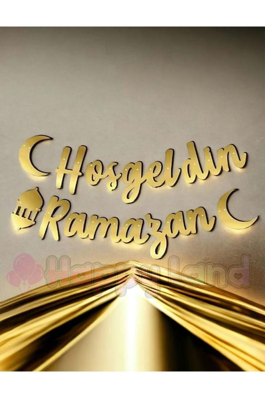 HappylandHoşgeldin Ramazan Yazılı Kaligrafi Banner Gold 200x30cm Ramazan Bayramı AltınRenginde Yazı