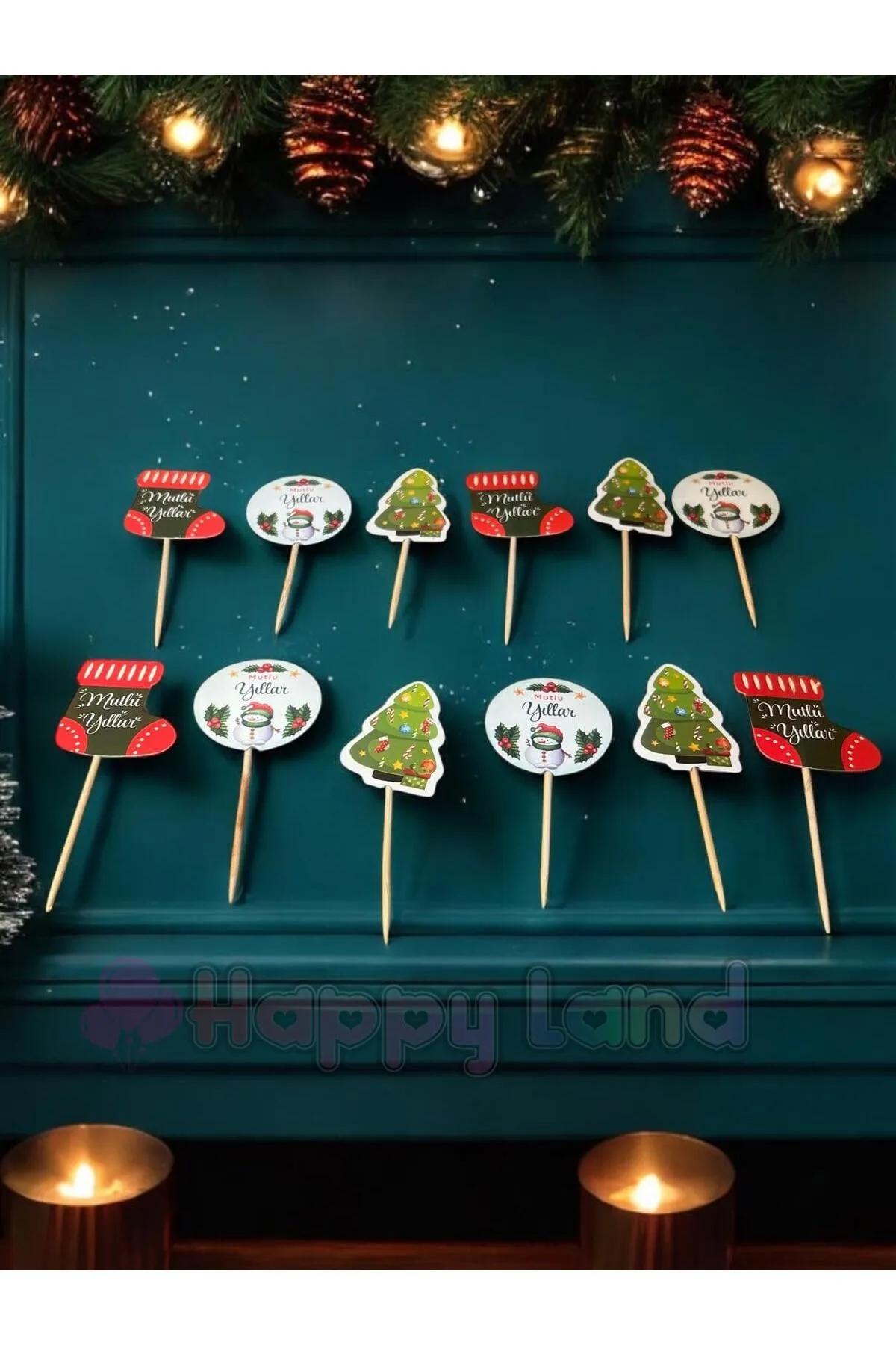 Happyland Yılbaşı Kürdan Süs Cupcake Süsleri 12 Adet