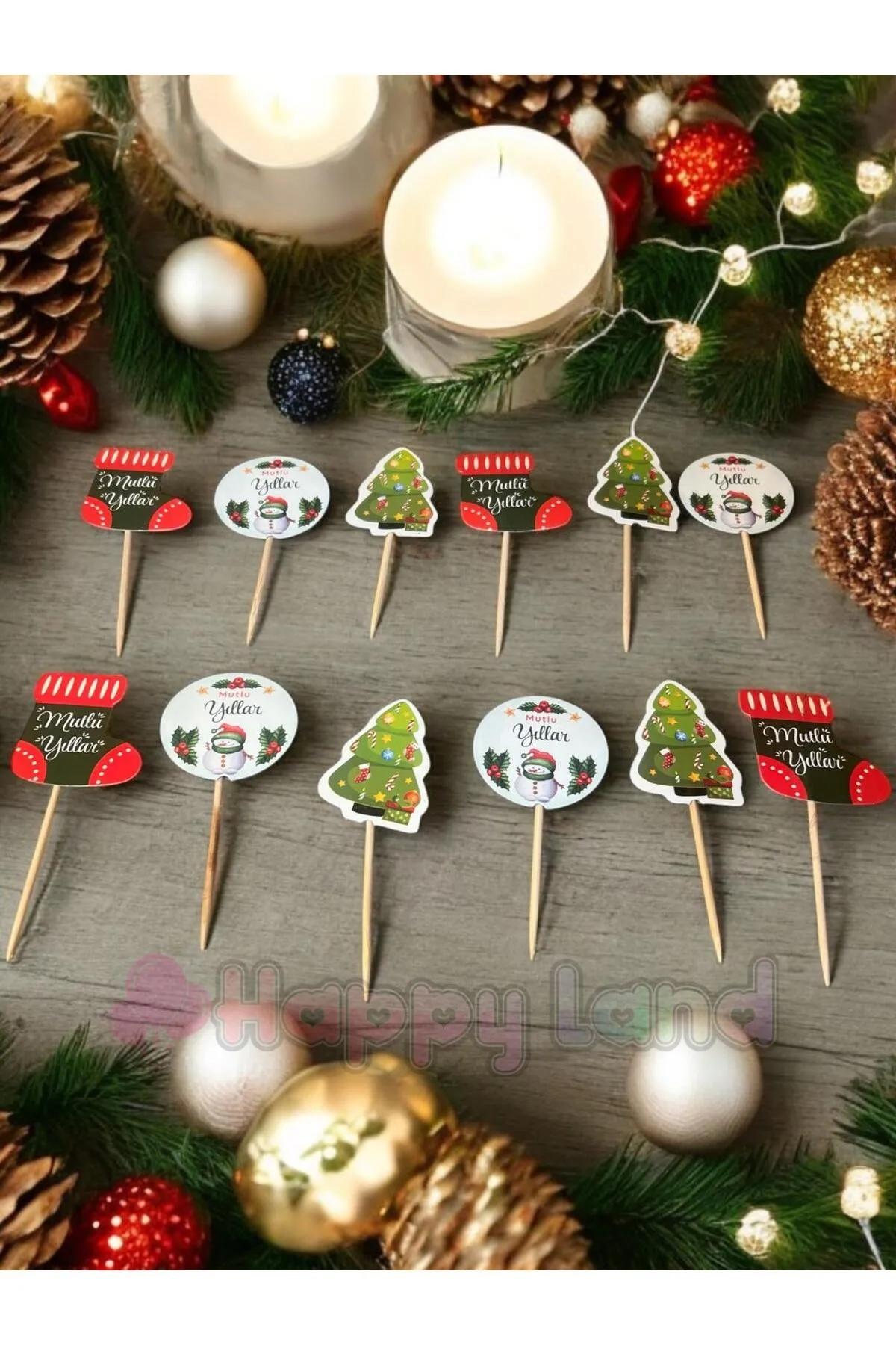 Happyland Yılbaşı Kürdan Süs Cupcake Süsleri 12 Adet