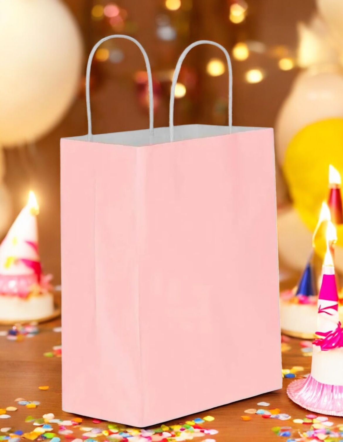 Pembe Karton Çanta Battal Boy Büküm Saplı 25 Adet 45x12x50 cm
