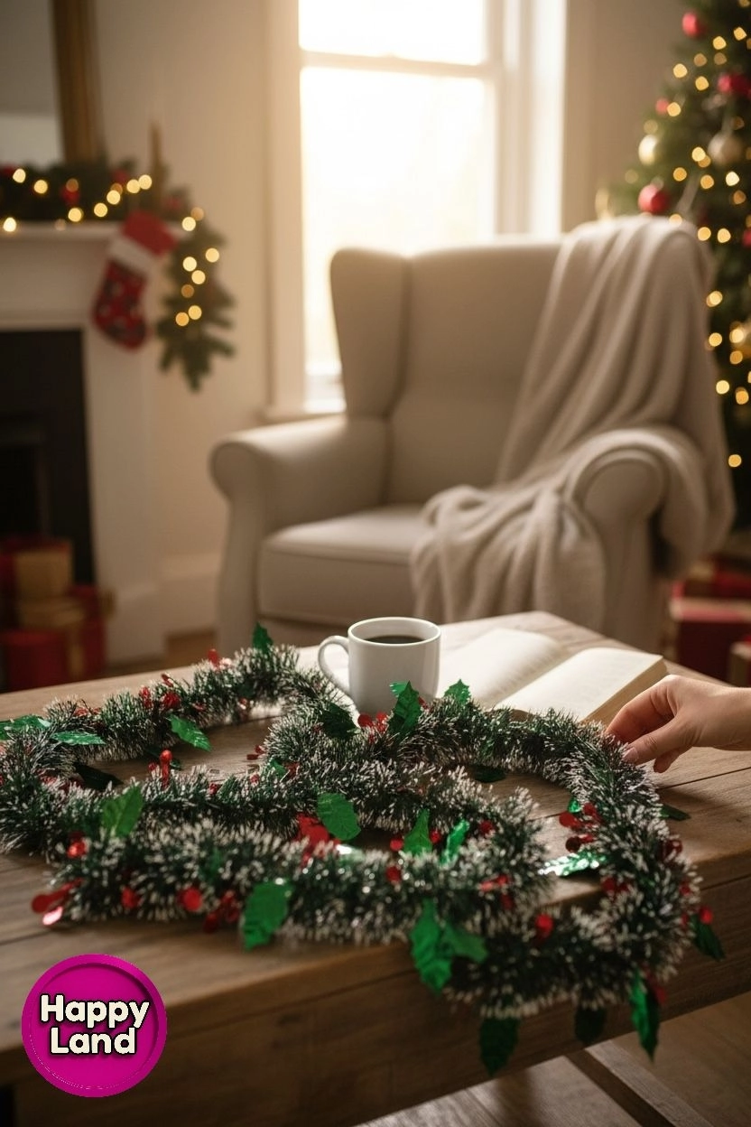 Happyland Yılbaşı Süsü Karlı Süslü Tinsel Garland Sim 2 m Yeşil Renk Kirazlı Model HPY4