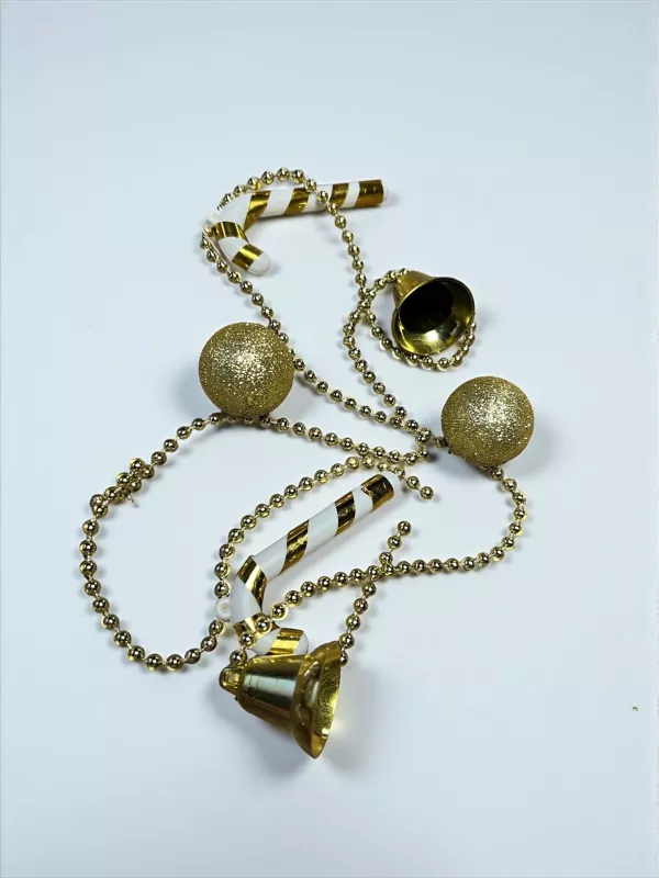 Happyland Yılbaşı Ağacı Süsü Beyaz Gold Baston Şekerli Karışık Zincir Süs 100 cm HPY26014