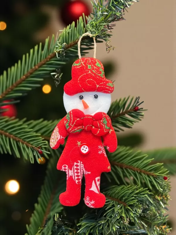 Happyland Yılbaşı Çam Ağacı Süsü Kardanadam Peluş Kırmızı Papyonlu Model Asma Süs 17 cm Noel Dekor