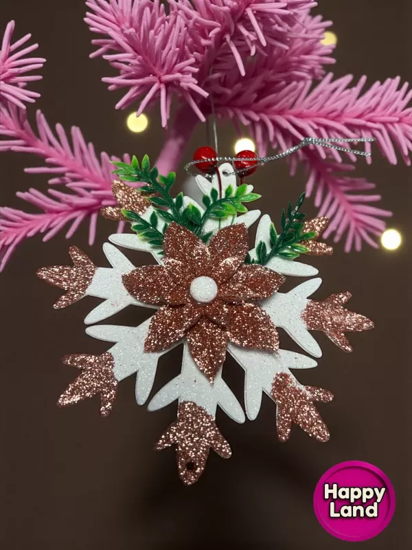Happyland Yılbaşı Ağacı Süsü Yılbaşı Çiçekli Rose Gold ASMA Süs Kartanesi Model 15cm HPY26050