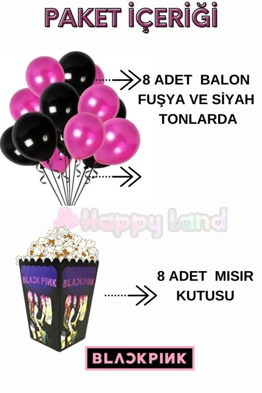 Happyland Black Pink 8 Kişilik Happy Set Doğum Günü Seti Black Pink Parti Malzemeleri Seti