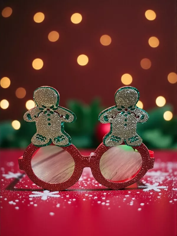 Happyland Yılbaşı Gözlüğü Gingerbread Detaylı Peluş Beyaz Simli Camsız YeniYıl GözlükAksesuarı HPY20