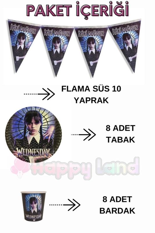 Happyland Wednesday Addams 8 Kişilik Eko Set Doğum Günü Seti Wednesday Parti Malzemeleri Seti