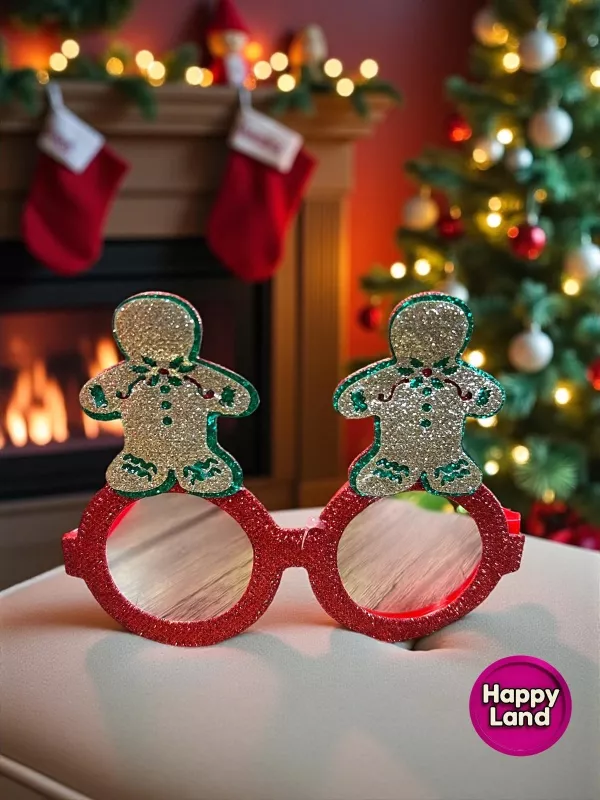 Happyland Yılbaşı Gözlüğü Gingerbread Detaylı Peluş Beyaz Simli Camsız YeniYıl GözlükAksesuarı HPY20
