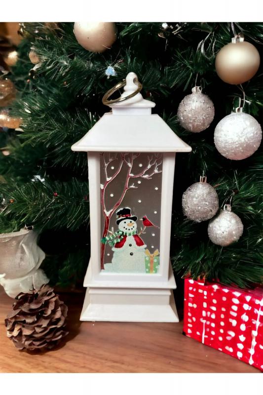 Happyland Yılbaşı Fener Noel Baba Yılbaşı Temalı Led Titreyen Mumlu Mini Fener Asma Kulplu Beyaz