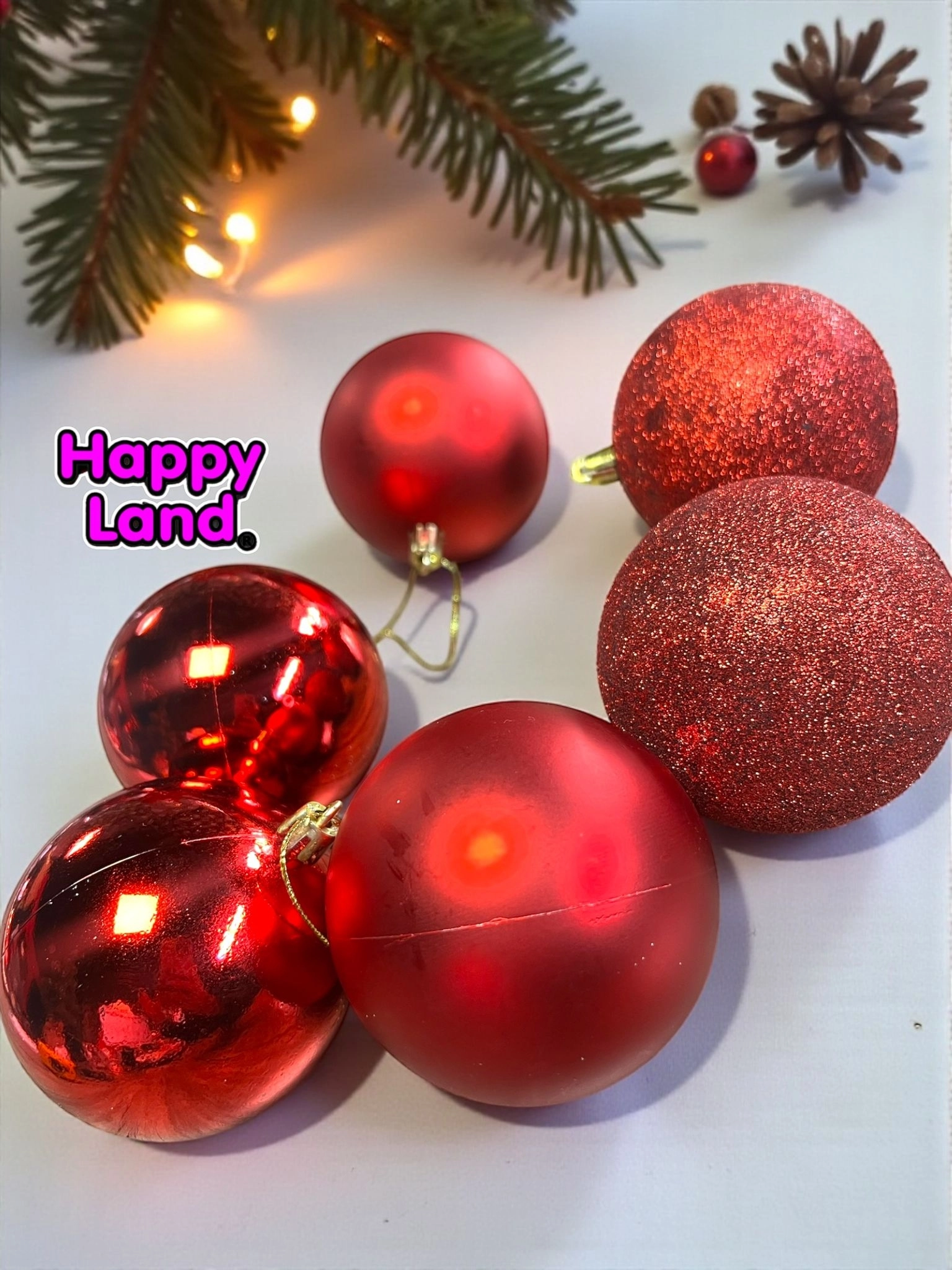 Happyland Yılbaşı Çam Ağacı Süsü 8 cm 6’LI Kırmızı Yılbaşı Topu BüyükBoy Yılbaşı Topu HP129