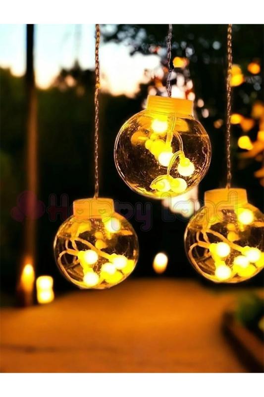 Happyland Dekoratif Led Işıklı Top Perde Led Animasyonlu Küre Toplu AmpulPerde LedFişli 3Mt Günışığı