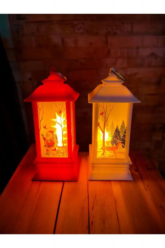 Happyland Fener Noel Baba&Geyik Yılbaşı Temalı Led Titreyen Mumlu Mini Fenerler 2 Adet Kırmızı-Beyaz fener