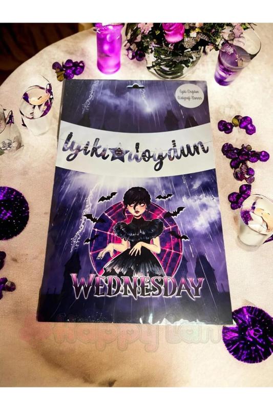 Happyland Wednesday Addams Dekoratif Kaligrafi New Banner Iyiki Doğdun Yazısı 1 Adet Banner Yazı