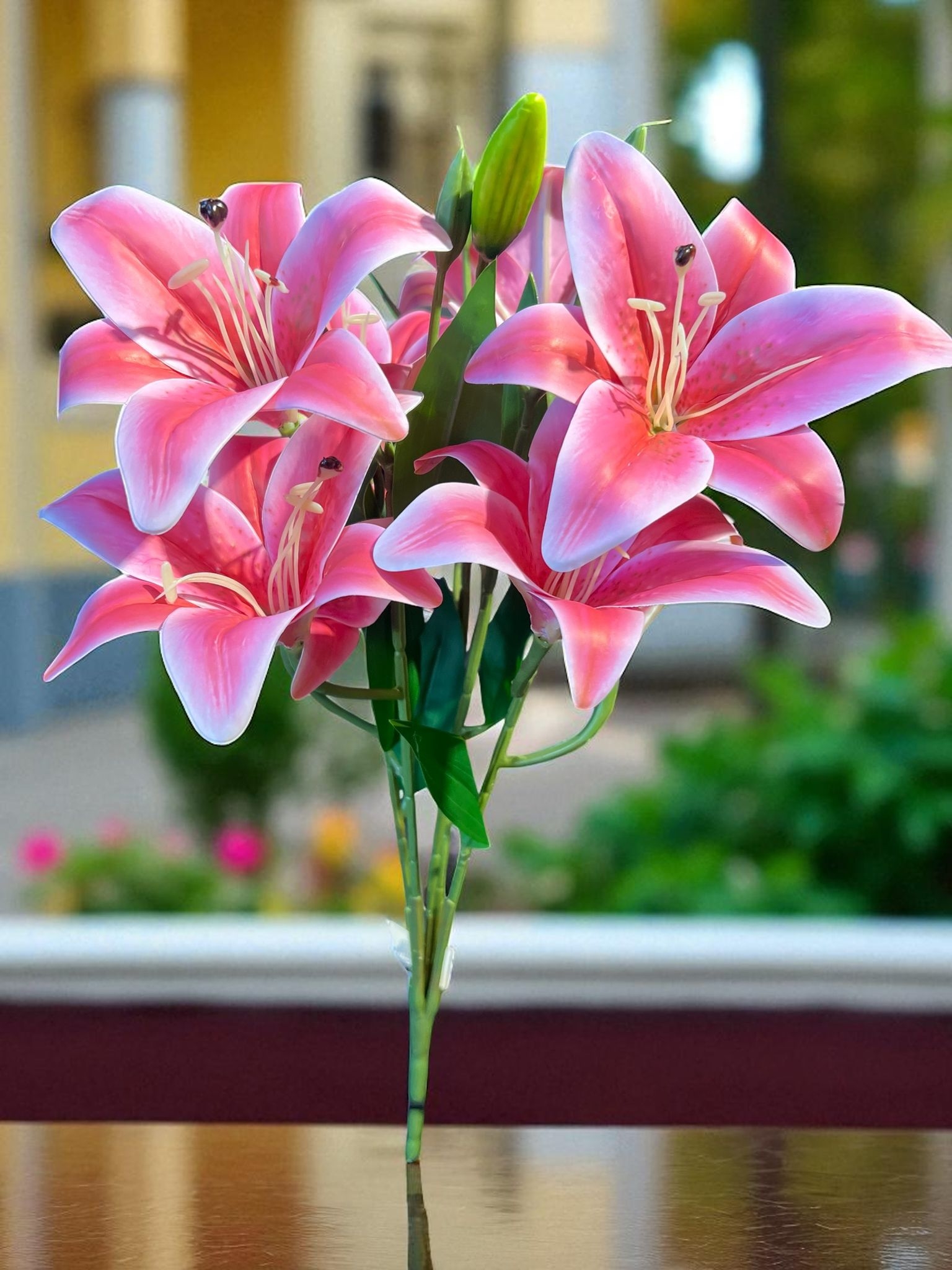 Happyland Yapay Çiçek Lilyum Demeti Pembe 9 lu 50 cm