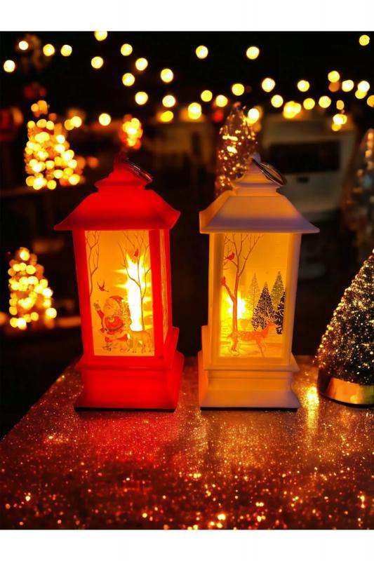 Happyland Fener Noel Baba&Geyik Yılbaşı Temalı Led Titreyen Mumlu Mini Fenerler 2 Adet Kırmızı-Beyaz fener