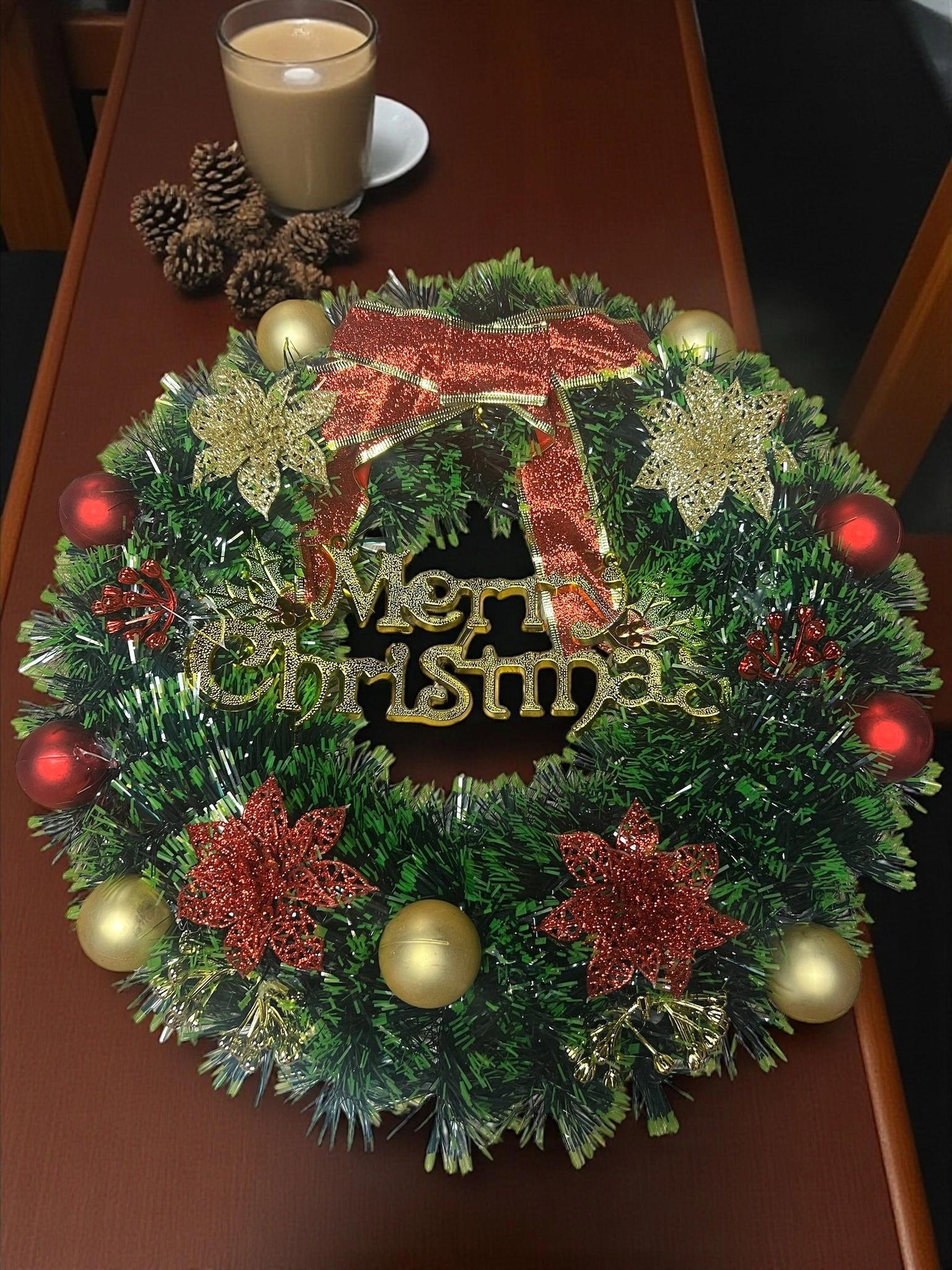 Happyland Yılbaşı Kapı Süsü Çelenk Kapı Çelengi Merry Christmas 35 cm Yılbaşı Çelenk Ev Dekor HPY6