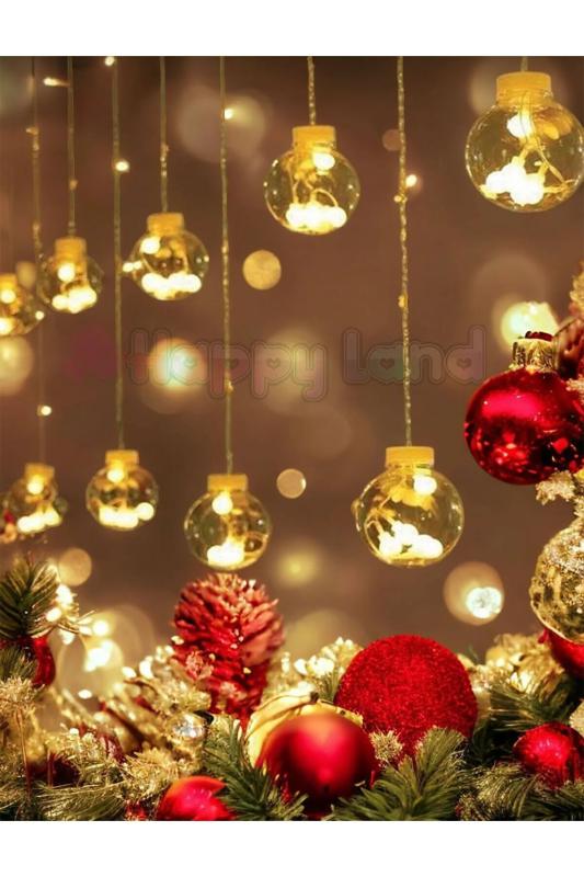 Happyland Dekoratif Led Işıklı Top Perde Led Animasyonlu Küre Toplu AmpulPerde LedFişli 3Mt Günışığı