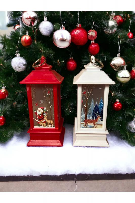 Happyland Fener Noel Baba&Geyik Yılbaşı Temalı Led Titreyen Mumlu Mini Fenerler 2 Adet Kırmızı-Beyaz fener