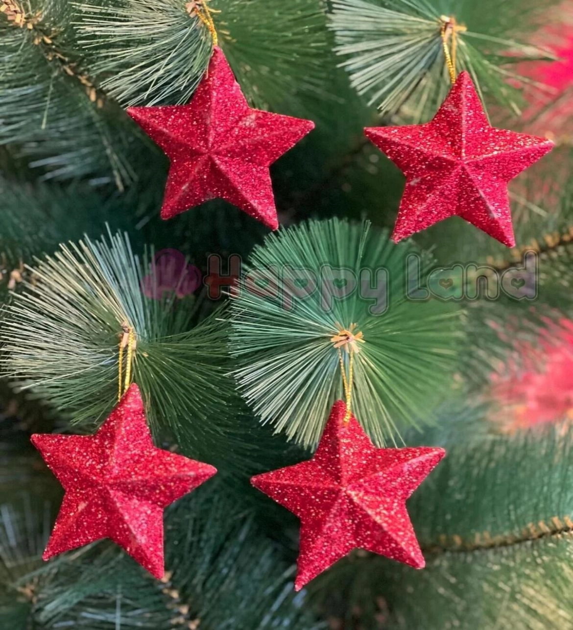 Happyland Yılbaşı Ağacı Süsü 4’lü Kırmızı Renkli Yıldız Süs 7 cm HPY26012