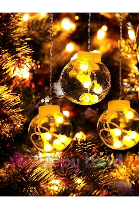 Happyland Dekoratif Led Işıklı Top Perde Led Animasyonlu Küre Toplu AmpulPerde LedFişli 3Mt Günışığı