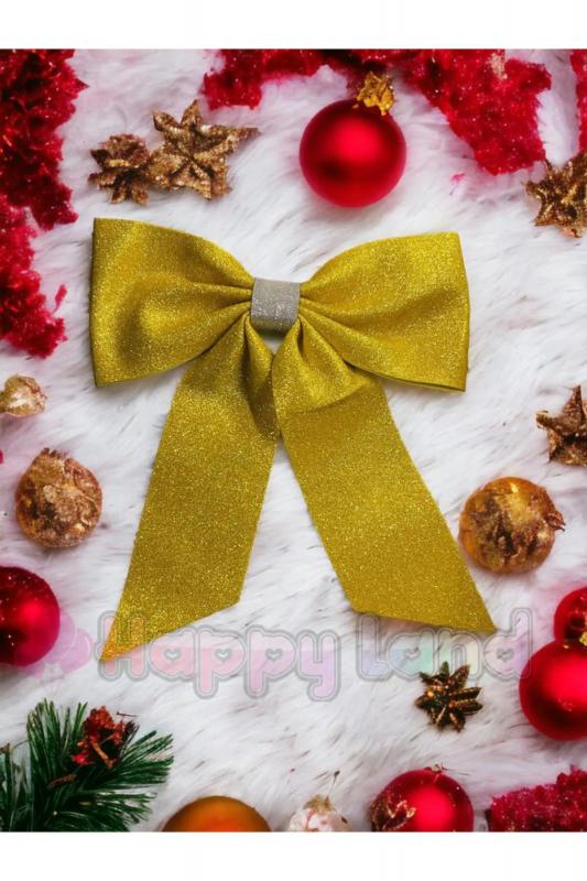 Happyland Yılbaşı Gold Kapı Sofra Ağaç Süsü Simli Eva Fiyonk Dekor Yılbaşı Süs 30x30 cm Gold