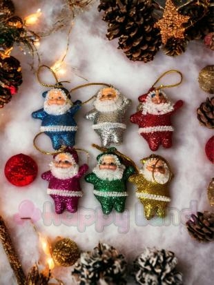 Happyland Yılbaşı Çam Ağacı Süsü 4 cm 6 ader Renkli Noel Baba Süs Simli Yılbaşı Noel Baba Süs