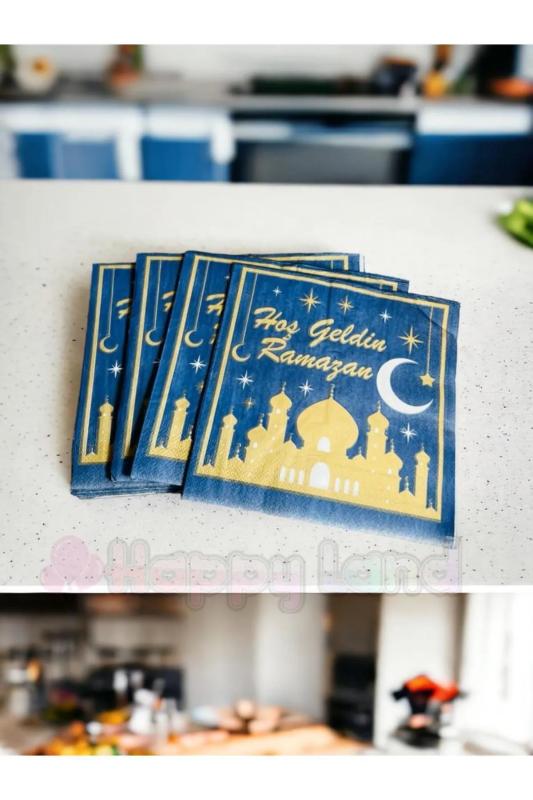 Happyland16 ’lı Hoşgeldin Ramazan Yazılı Koyu Mavi Ramazan Peçetesi Ramazan Sofra Sunumluk Süs