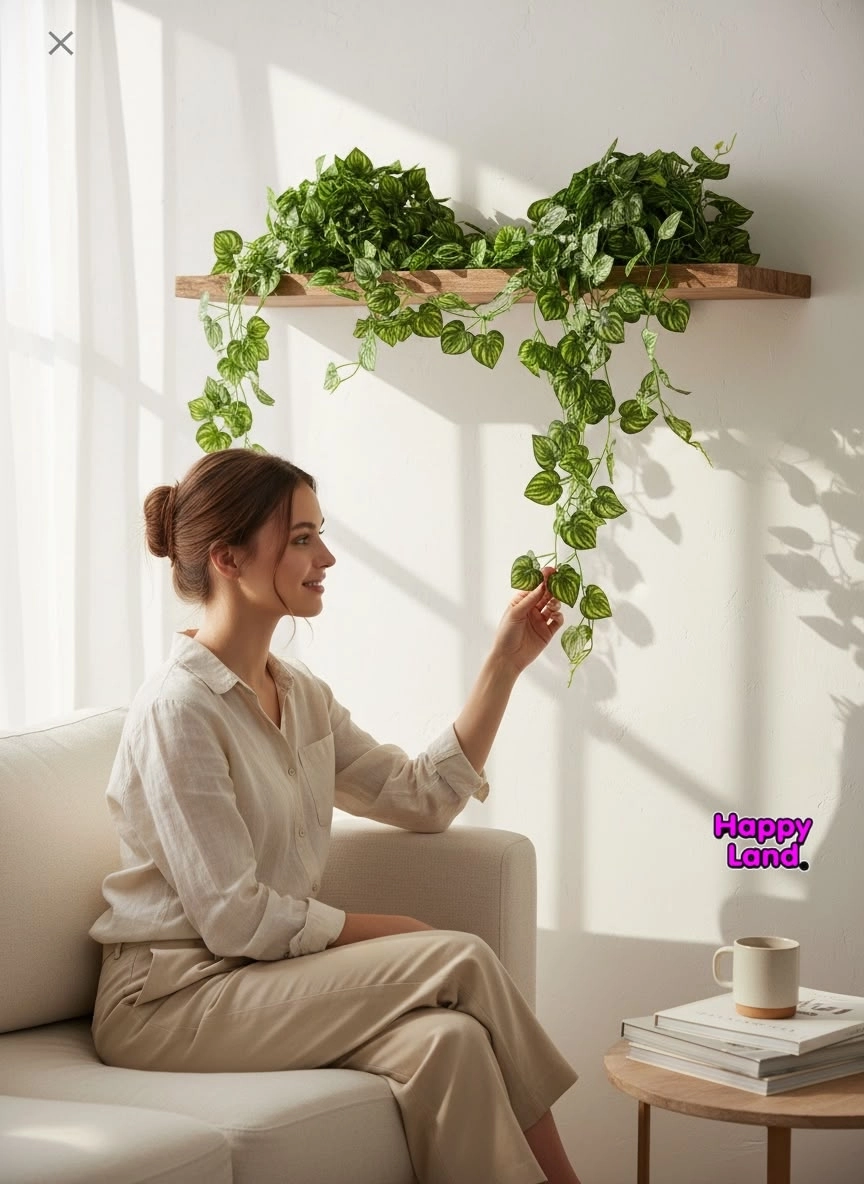 Happyland Yapay Çiçek Yapay Sarmaşık Oval Kalp Model Alacalı 12’li Paket 6 CM Yapraklı 230 Cm HPY26177