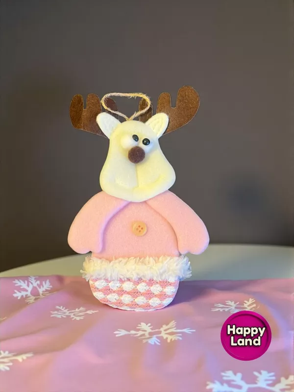 Happyland Yılbaşı Ağacı Süsü Geyik 20 cm Makaron Pembe Peluş Asma Süs HPY26044