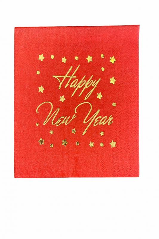 Happyland Yılbaşı Dekorasyon Varaklı Kırmızı Peçete Noel Peçetesi 16 Adet Yılbaşı Peçetesi