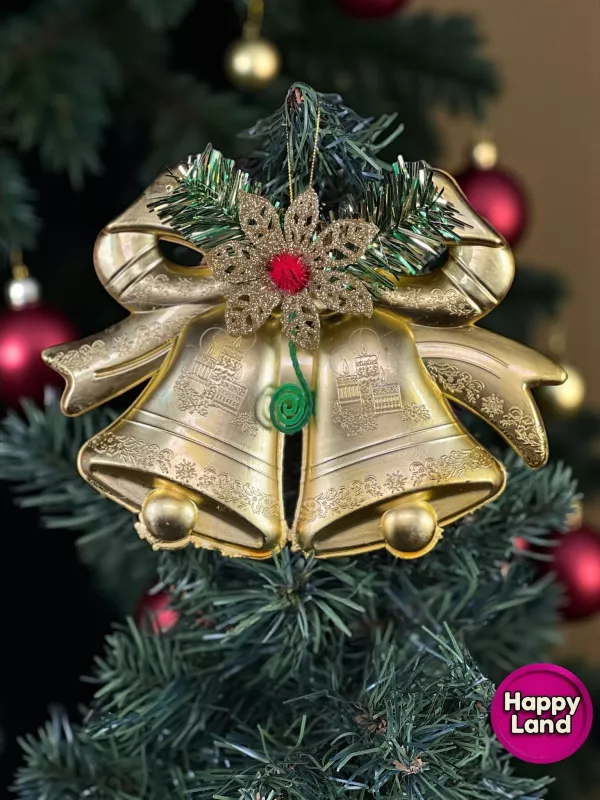 Happyland Yılbaşı Süsü Gold Çan Kapı Duvar Yılbaşı Ağacı Süsü 15 CM Küçük Boy HPY26048