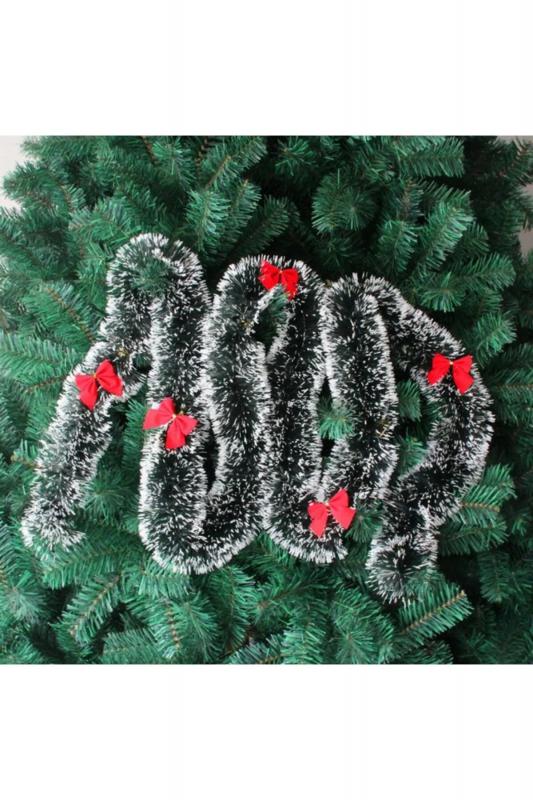 Happyland Yılbaşı 160 cm Tinsel Garland Yılbaşı Ağacı Süsü Beyaz Koyu Yeşil Kamışı