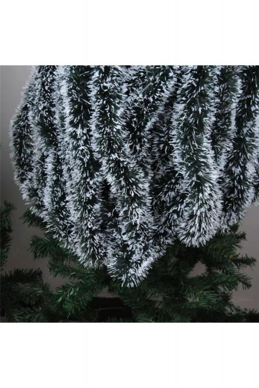 Happyland Yılbaşı 160 cm Tinsel Garland Yılbaşı Ağacı Süsü Beyaz Koyu Yeşil Kamışı