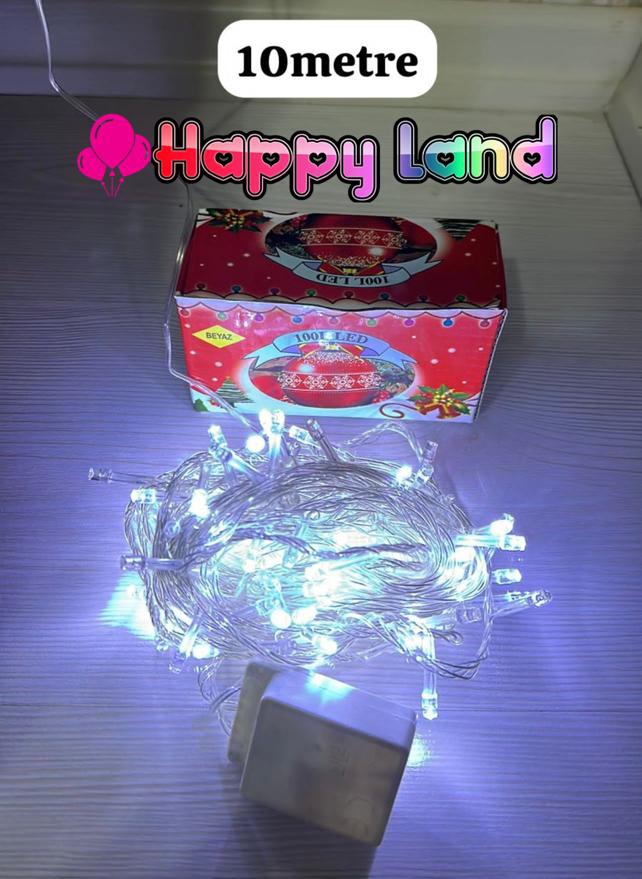 Happyland Yılbaşı 10 Metre Beyaz 100 Ledli Fonksiyonlu Fişli Yılbaşı Ağacı Işığı Dekorasyon Işığı Vitrin Işığı