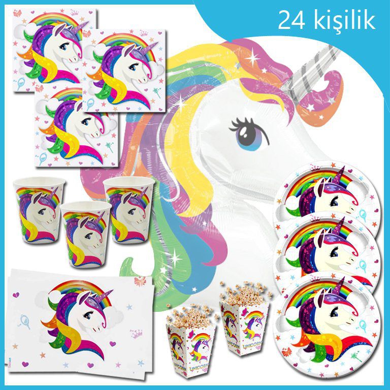 Unicorn Temalı Konsept Parti Seti 24 Kişilik 156 parça