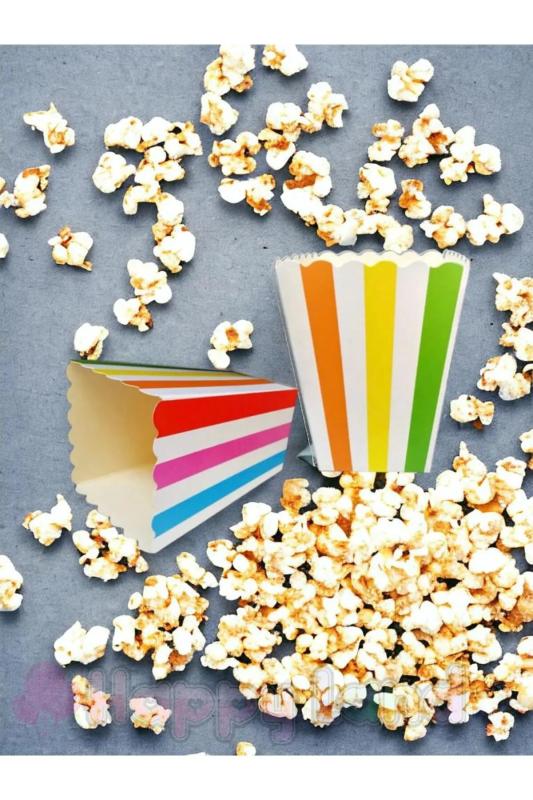 Happyland Rengarenk Çizgili Gökkuşağı Karton Popcorn Mısır Cips Kutusu 8Adet UnicornGökkuşağıKonsept