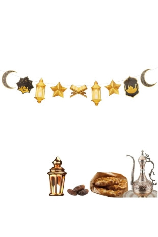 Happyland Ramazan Ayı Dekorları Ramazan Dekoratif Süs Banner - Gold