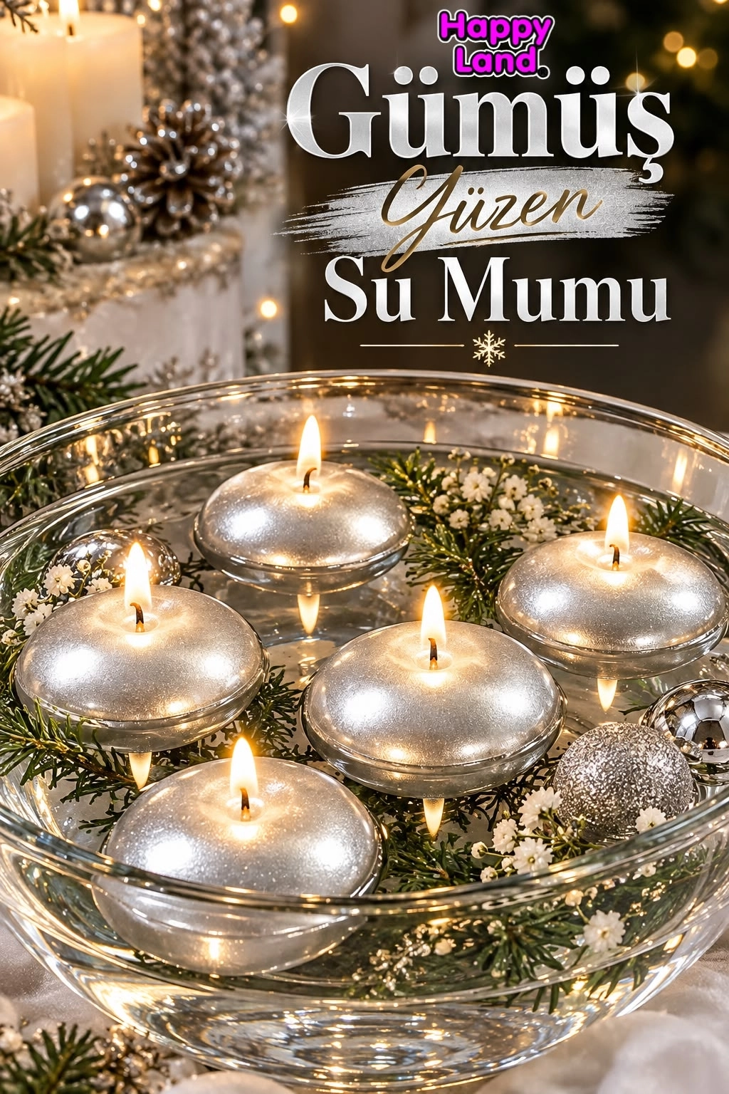 Mum Yüzen Su Mumu Gümüş 6’lı Paket C45 Dekoratif Su Üstü Mum Seti