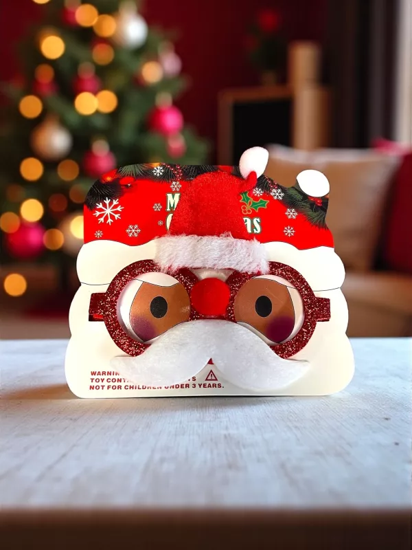   Yılbaşı Gözlüğü NoelBaba Şapkası Detaylı BıyıklıSimli Camsız YeniYıl GözlükAksesuar