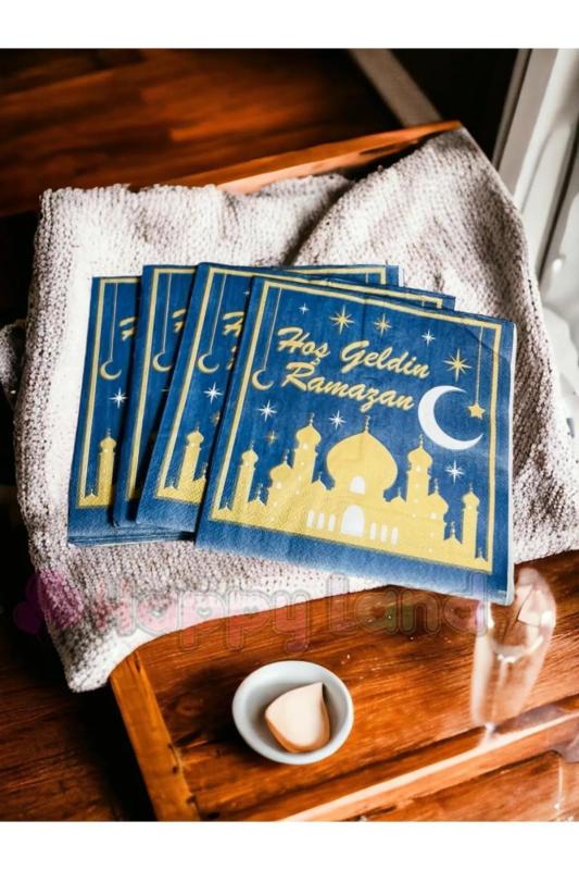 Happyland16 ’lı Hoşgeldin Ramazan Yazılı Koyu Mavi Ramazan Peçetesi Ramazan Sofra Sunumluk Süs