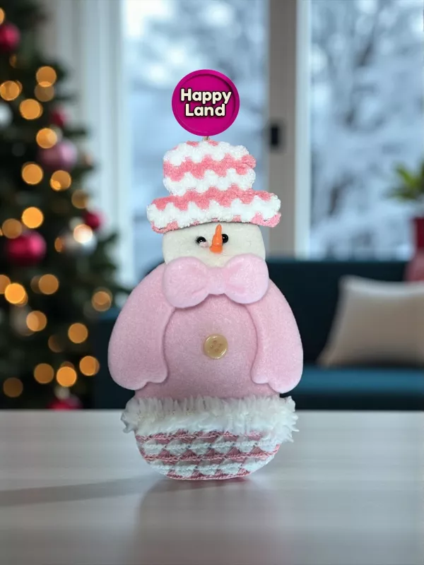   Yılbaşı Ağacı Süsü Kardanadam Peluş Makaron Pembe Renk Asma Süs 20 cm Noel Dekor HPY26044 