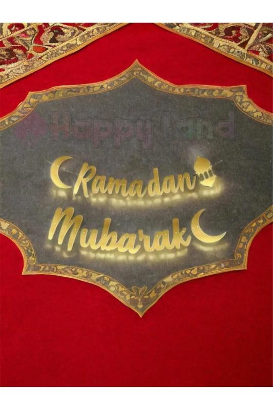 HappylandRamazan Ayı Ramadan Mubarak Yazılı Kaligrafi Banner Gold Renkli 200x20 Cm Ramazan Bayramı