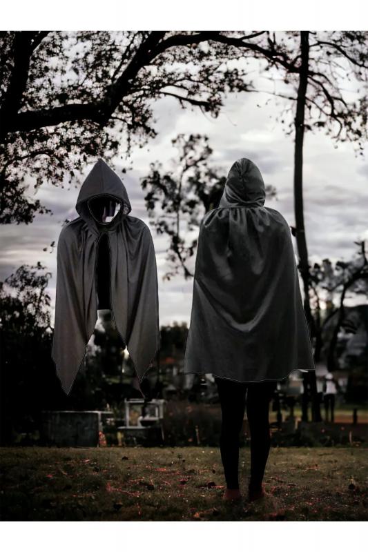 Happyland Halloween 90 Cm Çocuk Kapşonlu Pelerin Cadılar Bayramı Kapşonlu Pelerin Siyah Kostüm