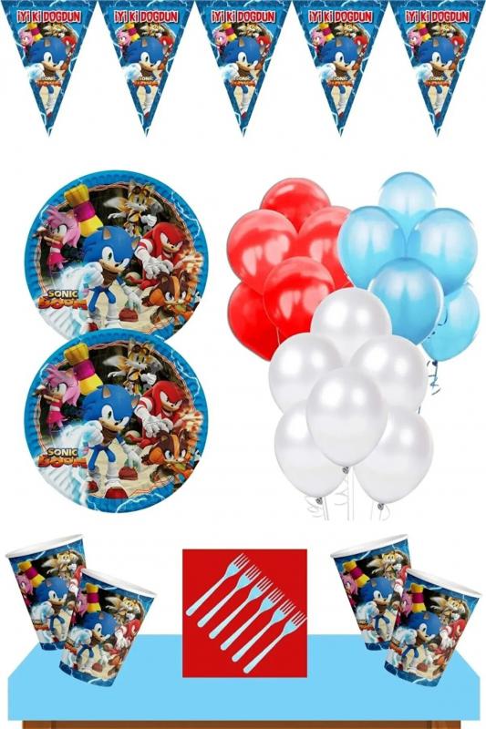 Happyland Sonic Boom Parti Malzemeleri 24 Kişilik Sonic Boom Doğum Günü Süsleri Seti Ekonomik Mavi
