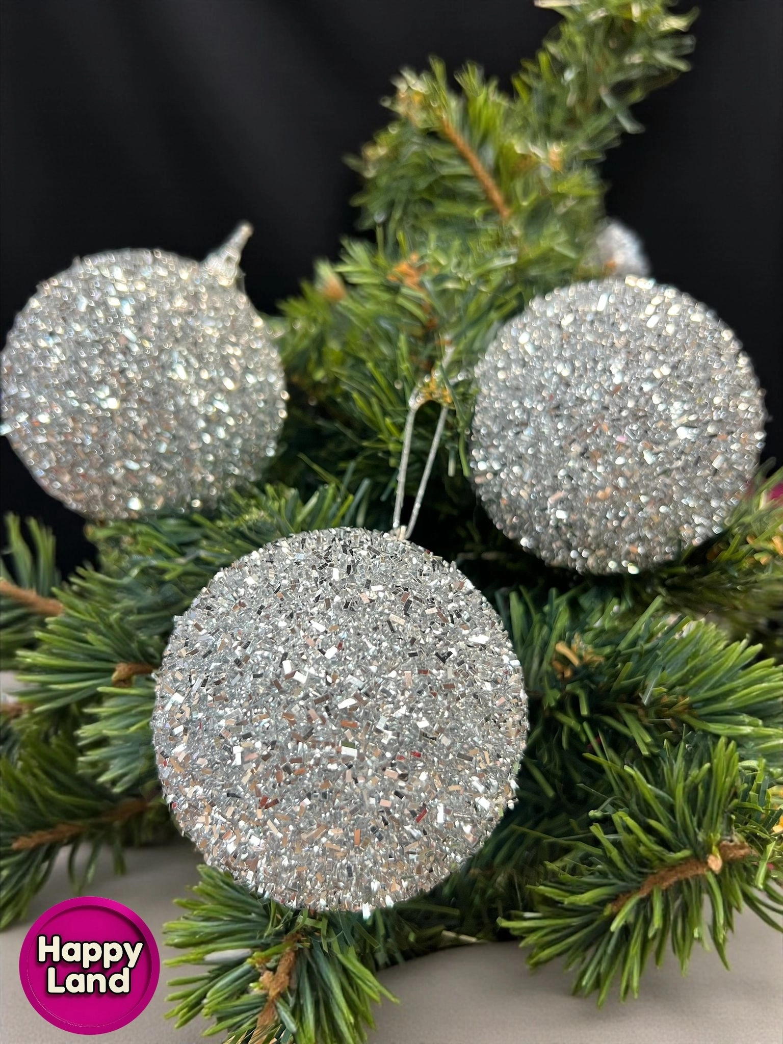 Happyland Yılbaşı Çam Ağacı Süsü 3 Adet Gümüş Pullu Parıltılı Büyük Boy YılBaşı Topu HPY26043