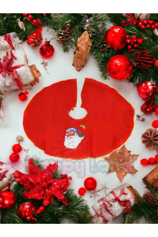 Happyland Yılbaşı Noel Baba Desenli Çam Ağacı Ağaç Altı Örtüsü Kırmızı Renk